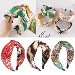 Korean Style Chain Print Flower Cross Tie Hairbands For Women Girls Zebra Pattern Headbands Hair Band Hair Hoop Hair Accessories