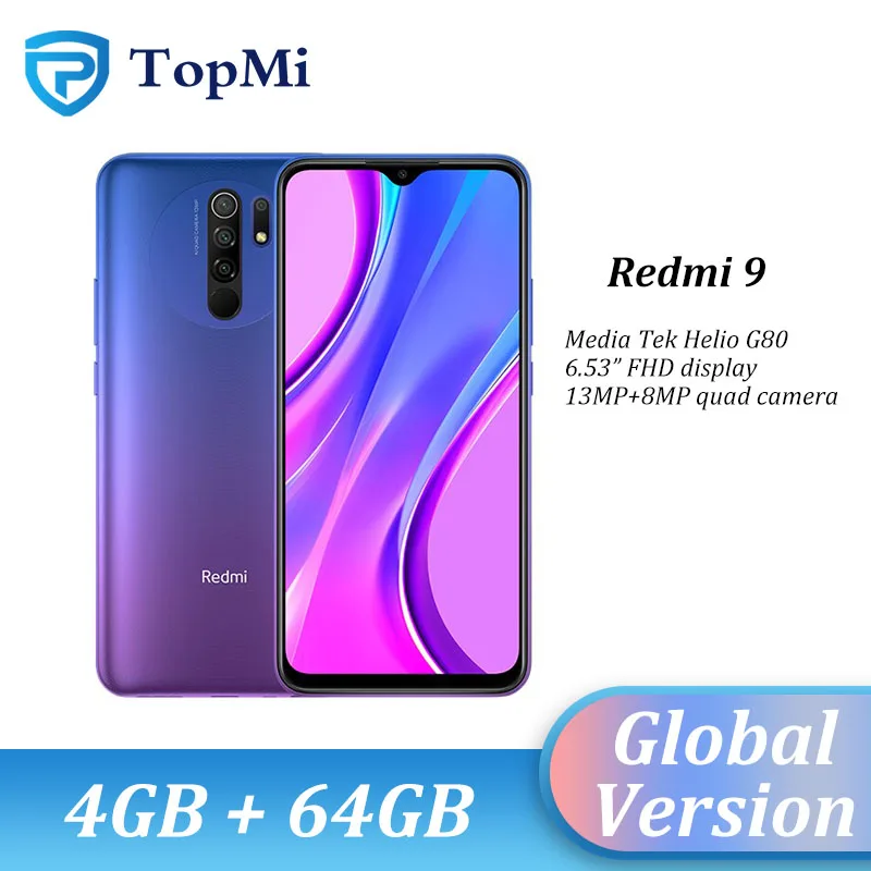 Глобальная версия Xiaomi Redmi 9 мобильный телефон 4 Гб RAM 64 ГБ ROM Helio G80 Octa Core 13MP AI камера 6