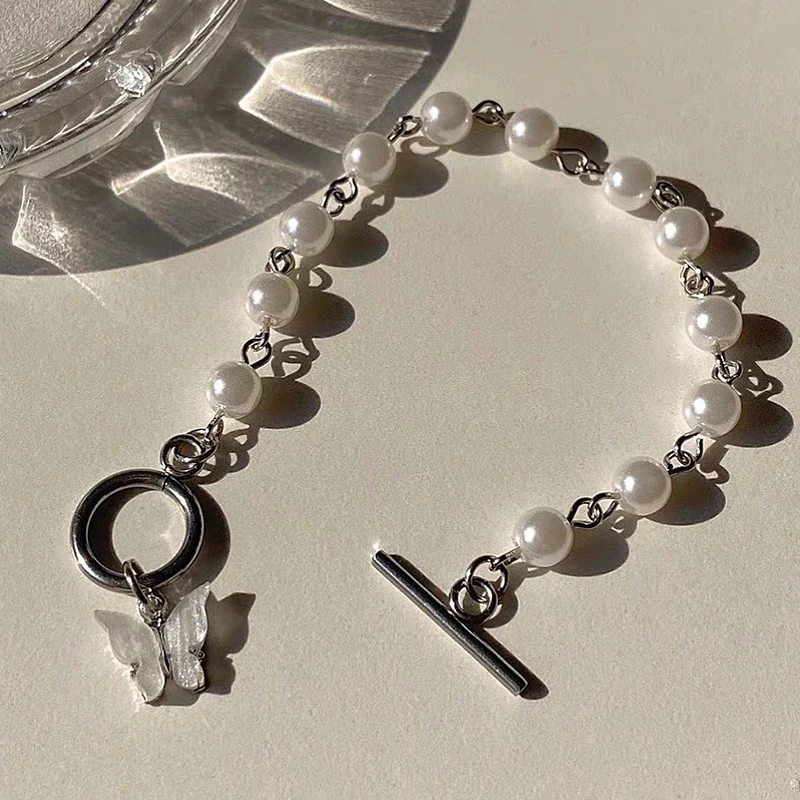 Tanie Moda kolor srebrny łańcuch bransoletka śliczne akrylowe wisiorek z motylem