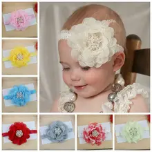 Европейский и американский популярный большой размер шифоновый кружевной цветок и Чжэнь Чжу Пан цветок пряжка Детская резинка для волос