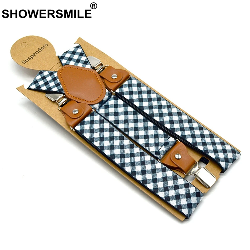 Подтяжки SHOWERSMILE мужские в клетку Винтажные эластичные Свадебные подтяжки чёрные