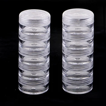 

6Set Round Plastic 5Stackable Beads Box Pill Jar Organizer for Gemstone Display