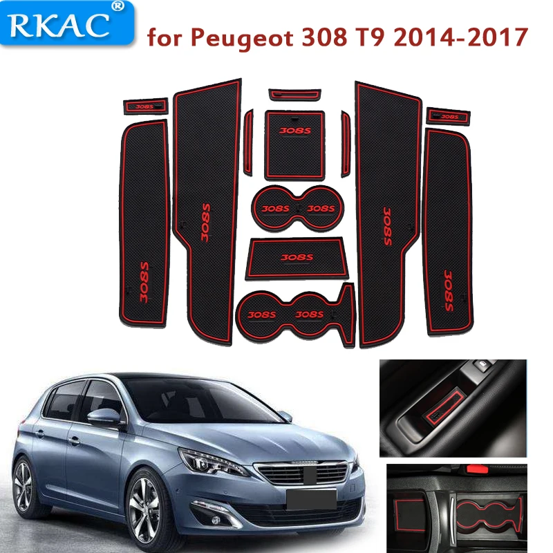 Для peugeot 308 T9- противоскользящие резиновые подставки под стакан дверной коврик 13 шт./компл. аксессуары автомобильный Стайлинг стикер