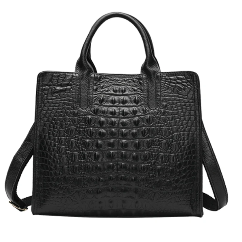 Женская Большая Сумка-тоут из натуральной кожи в стиле ретро с узором «крокодиловая кожа», женская сумка, женские классические сумки через плечо, сумка для покупок - Цвет: black