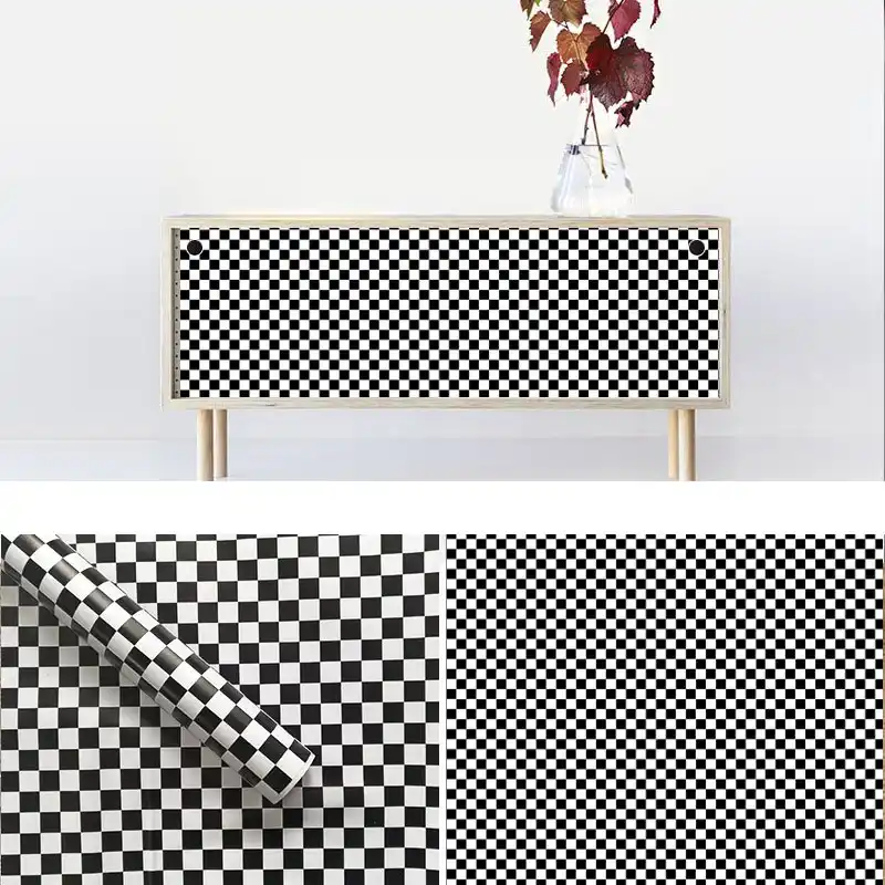 白黒チェック柄の壁紙ステッカー自己粘着pvc壁紙家具カウンタートップステッカーホーム床ドア防水紙 壁紙 Aliexpress