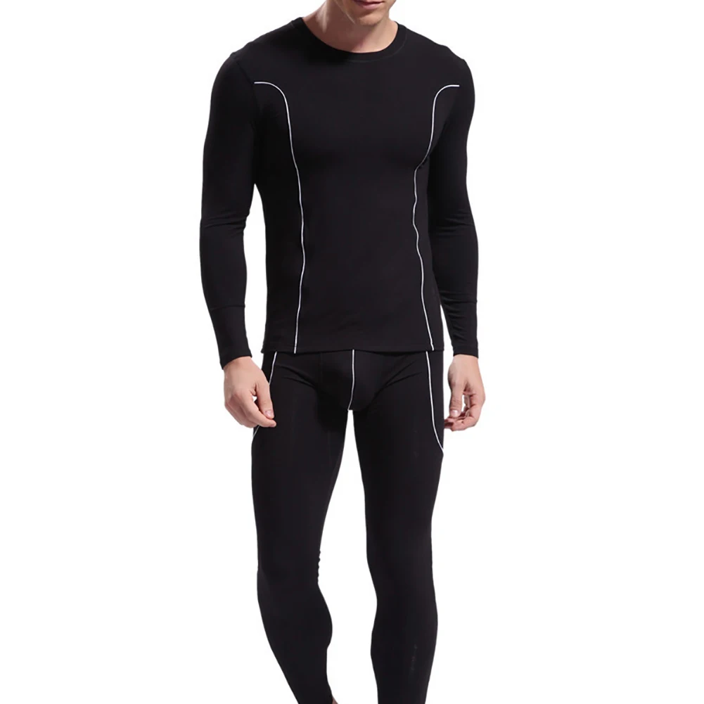 Fashion Men Thermal Underwear Set Stripe Pattern Long Sleeve Thermal Underwear Top Pants Set Men clothing
