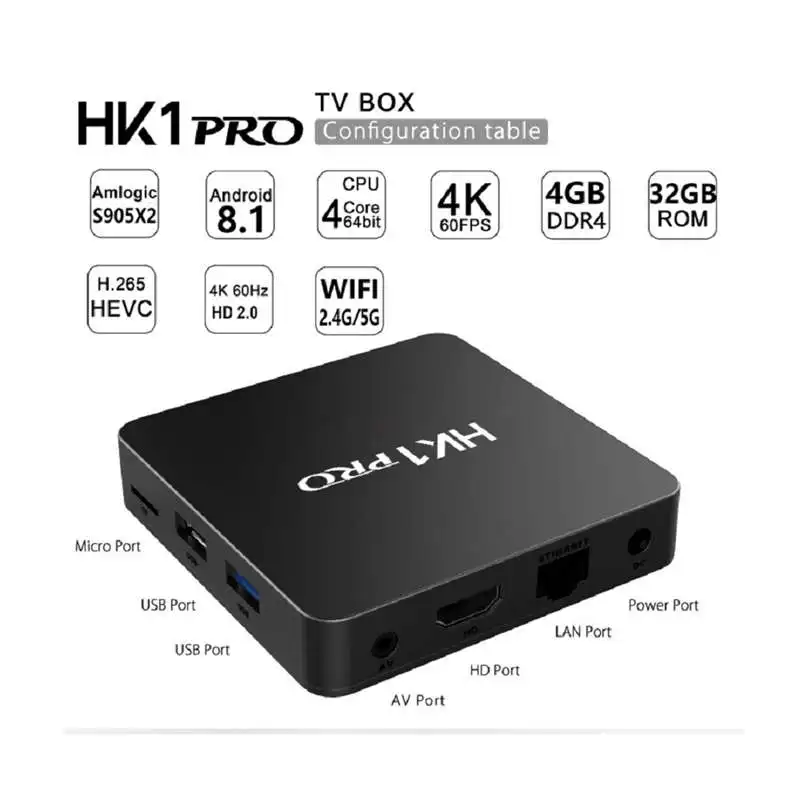  Top Hk1 Pro Android 8.1 Smart Tv Box Amlogic S905X2 Lpddr4 Quad Core 2.4G And 5Ghz Wifi Bt 100M 4K 