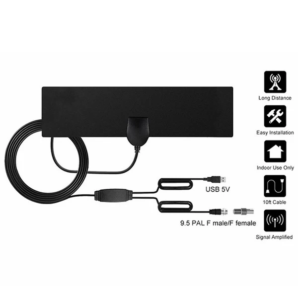 

Strip Shape Indoor HD Signal Amplifier Digital TV Antenna HDTV 80 Miles Range VHF UHF TV Signal Receiver With Amplifier