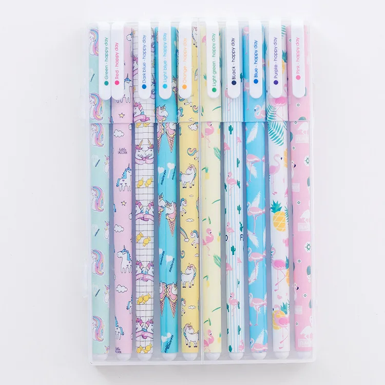 

20 Pcs Color Pen WITH BOX Cartoon Flamingo Unicorn Ten Boxed Color Neutral Pen Student Stationery Kawaii School Supplies