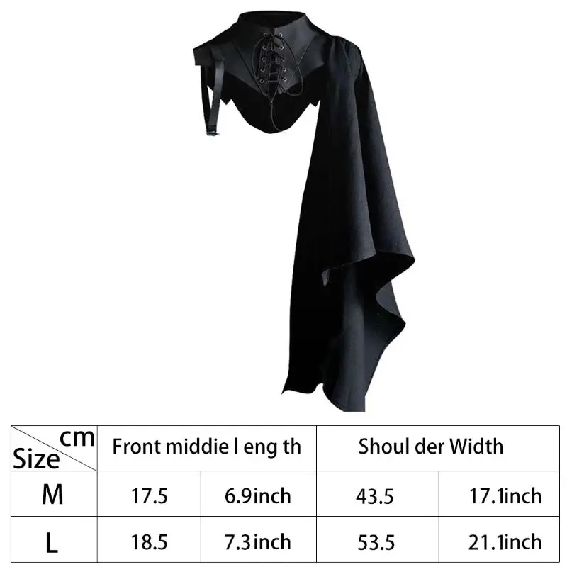 Medieval Black Cloak Single Shoulder Retro Cape Gothic Punk Party Anime Cosplay Costume oldier Top