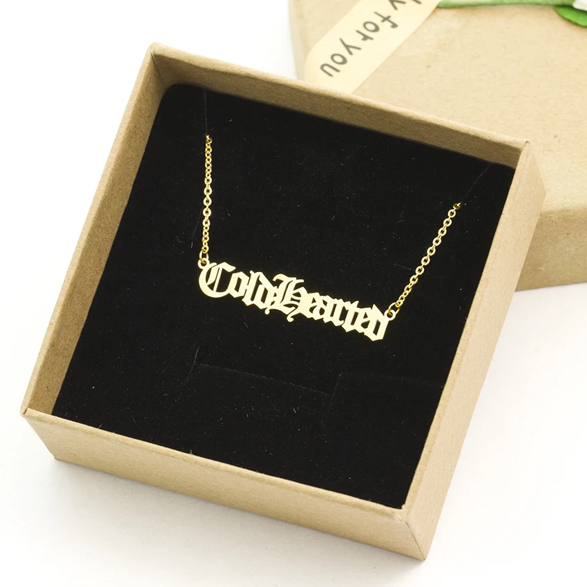  Personalized Old English Name Necklace Stainless Steel Custom Old Vintage Font Name Tiny Letter Pen