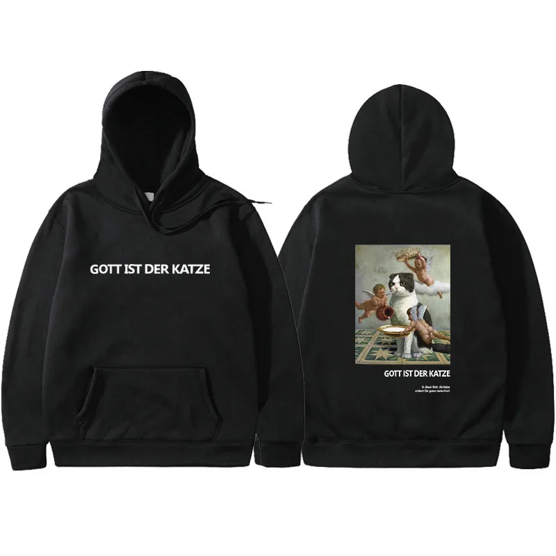 Skup Śmieszne aniołów kot drukuj bluzy z kapturem bluzy Harajuku Hip Hop luźny pulower z kapturem Streetwear 2019 mężczyźni moda ulicy bluzy z kapturem