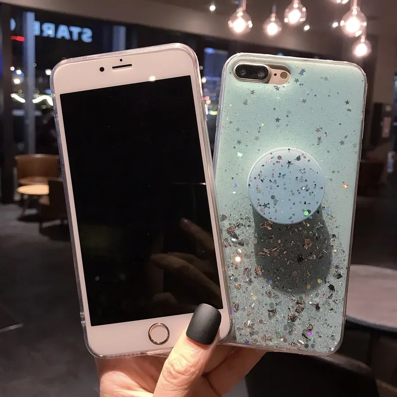 

For iPhone 6 Plus Soft TPU Starry sky Cover for iPhone 6S Plus Back airbag bracket hangin Case for iPhone 6 6S Bling Glitter