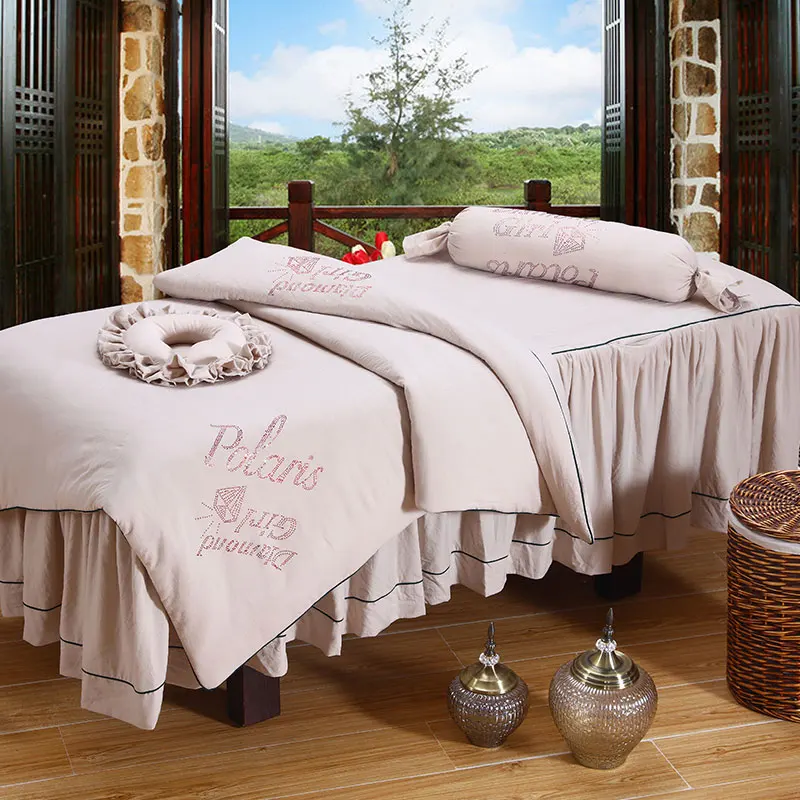 

New Simple Bed Cover Four Sets Of Washed Cotton Fabric Fashion Style Simple Solid Color Quilt Cover For Beauty Salon