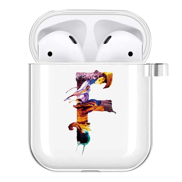 Silicone Cover Case for Apple AirPods 1st / 2nd Generation Anti-fall Scratch Resistant Sticker Bluetooth Case Cover painting letter F