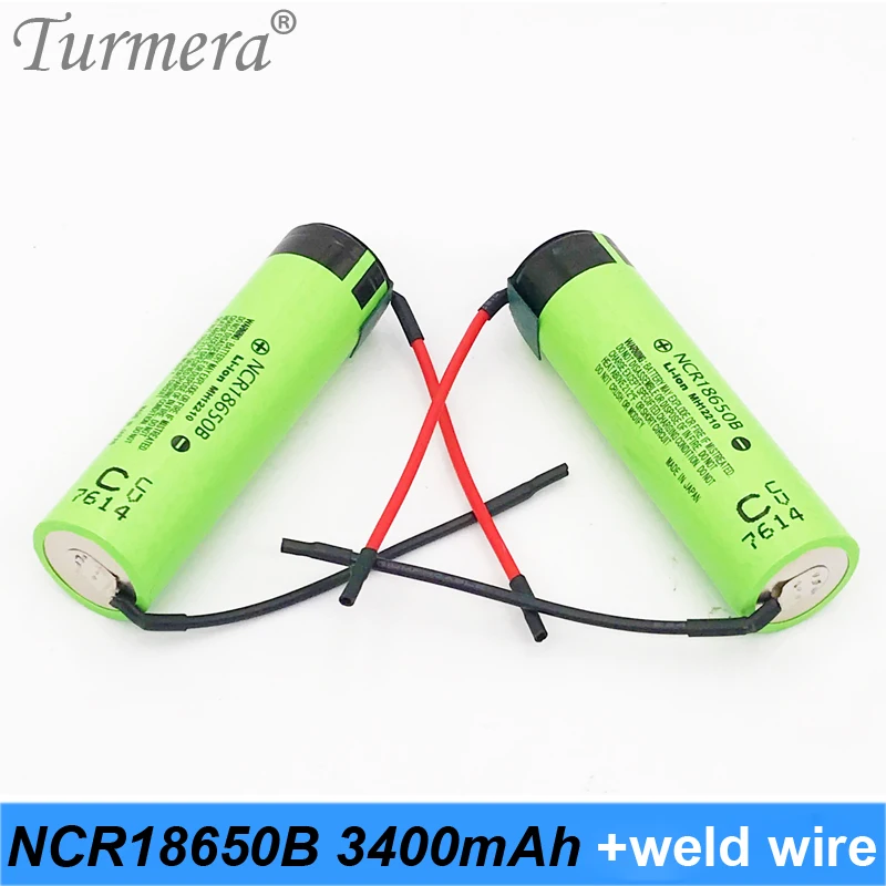 

Turmera 18650 Battery NCR18650B 3.7V 3400mah Lithium Rechargeable Battery For Screwdriver and Vacuum Cleaner with Soldering Wire