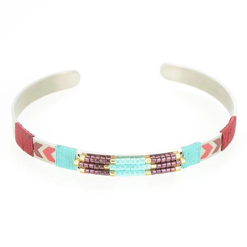 Miasol Miyuki Glass Seed Beads Handmade Winding Designed Steel Color Stainless Open Bangles For Woman Jewelry Gifts | Украшения и