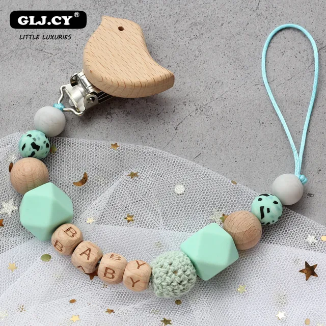Pacifier Clips Safe Teething Chain Baby Wood Teether Ecofriendly Dummy Clips Holder Awe Momma