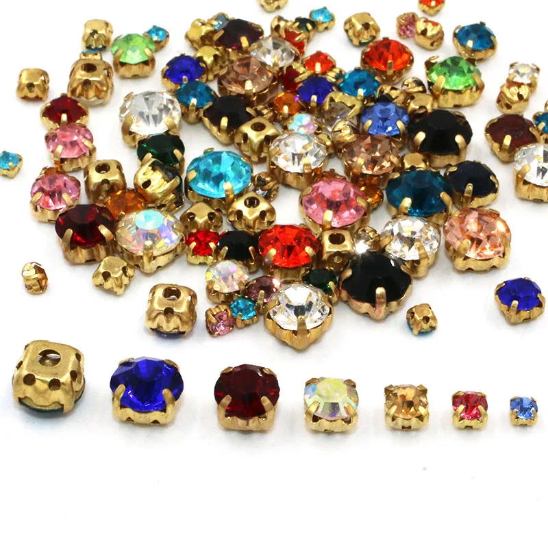 Mixed Size Glass Crystal Strass Clothing Loose Beads Gold Claw Setting Sew On Rhinestones Diy Wedding Dress sew on rhinestones sewing rhinestones glass crystals rhinestone crystals rhinestones beads 100pcs/bag
