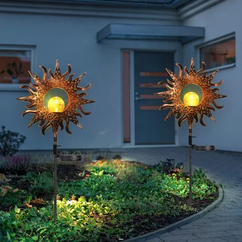 

LED Solar Power Light Garden Yard Path Lawn Waterproof Sun Moon Design Lamps Automatically Recharging Fence Landscape