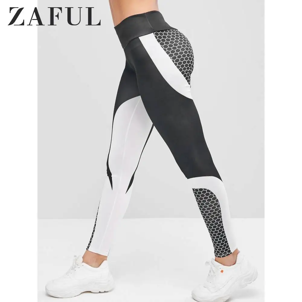 ZAFUL двухцветные спортивные Леггинсы с Сотами эластичные леггинсы высокой талией