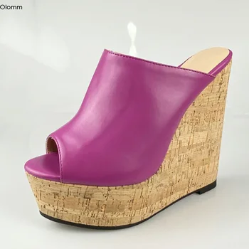 

Olomm 2020 New Women Mules Sandals Sexy Wedges High Heels Sandals Open Toe Gorgeous Fuchsia Party Shoes Women US Plus Size 5-15