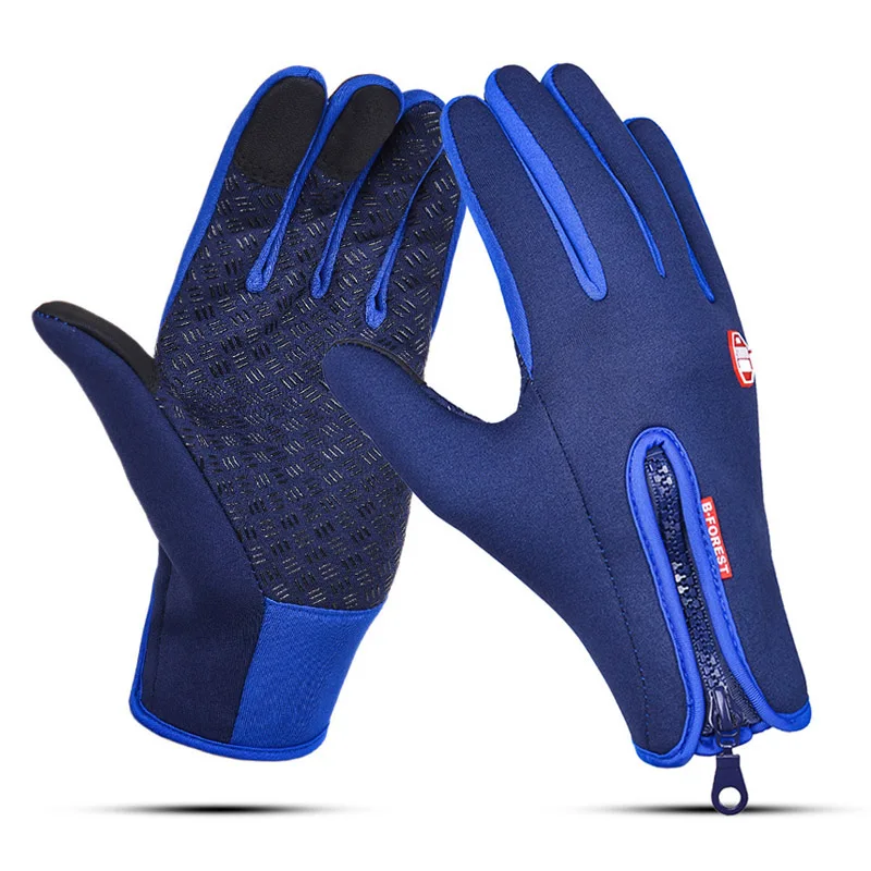 Универсальные перчатки для велоспорта с сенсорным экраном, полный палец, велосипедные зимние теплые перчатки для катания на лыжах, на открытом воздухе, для пеших прогулок, для езды на мотоцикле, спортивные перчатки - Цвет: Dark blue