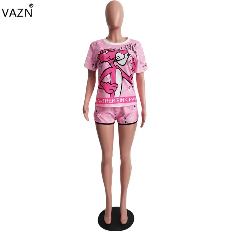 VAZN OG9630 новые свободные модные спортивные костюмы повседневные юные модные красочные шорты с коротким рукавом Топ Shor Брюки Эластичный Женский комплект из 2 предметов
