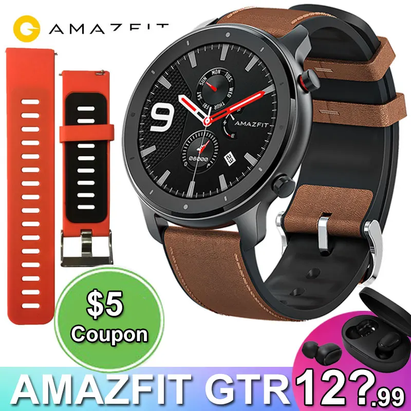 Смарт часы Amazfit GTR 47 мм Xiaomi Huami 5ATM водонепроницаемые спортивные Смарт- 24 батарея, управление музыкой, с gps, пульсометр дня