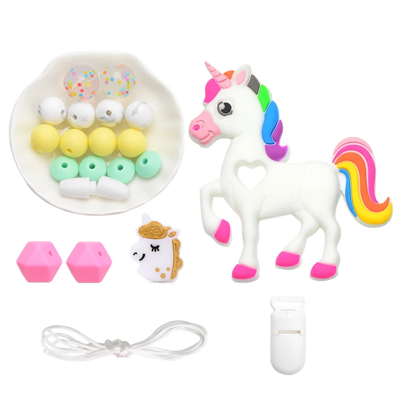 unicorn 1 LOFCA, детский силиконовый прорезыватель, сделай сам, енот, коала, детский прорезыватель, ожерелье, игрушка, мультфильм, соска, цепь, зажим, пищевые Силиконовые Бусины - Окраска металла: unicorn 1