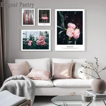 יער פרח פלמינגו בד מופשט פוסטר נוף קיר אמנות הדפסת ציור נורדי סגנון קישוט תמונה סלון RoomDecor(China)