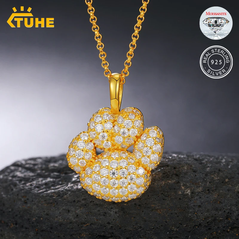 

Trendy 925 Sterling Silver Bear Paw Moissanite Pendant Necklace For Men Hip Hop Jewelry Women 2021 Drop Shipping