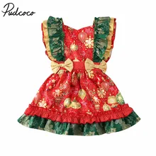 Летняя одежда для малышей рождественское Пышное Платье-пачка с бантом для маленьких девочек одежда принцессы с оборками без рукавов