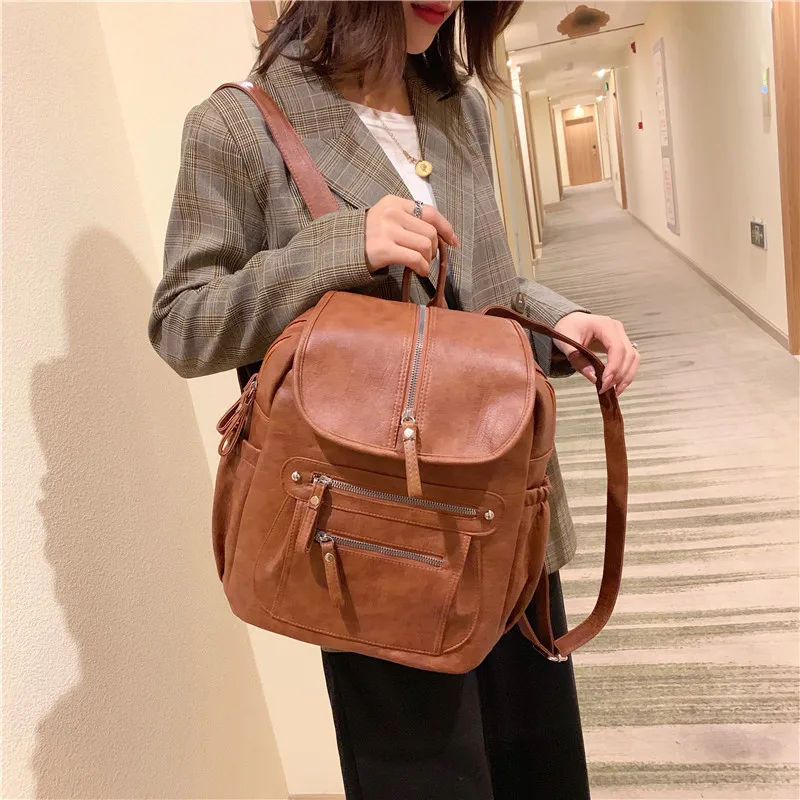 Модный кожаный женский рюкзак, сумки через плечо для отдыха, Mochila Feminina, вместительная школьная сумка для девочек