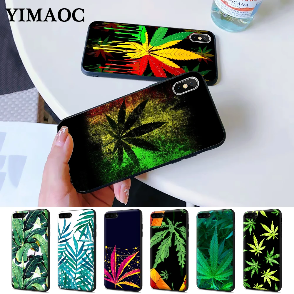 Tropical weed hemp leaves Silicone Case for iPhone 5 5S 6 6S Plus 7 8 11 Pro X XS Max XR |