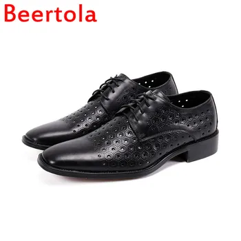 

2020 Chentel Real Leather Men's Dress Shoes Small Hole Breathable Flats Bottom Male High Quality Party Shoes Men Black Color