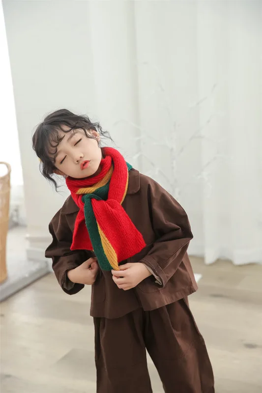 autumn and winter new children's scarf vertical strip color knitted long scarf baby warm scarf