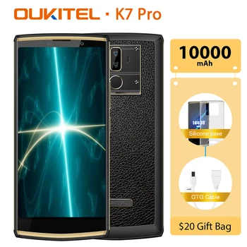 OUKITEL K7 Pro Smartphone Android 9.0 MT6763 Octa Core 4G RAM 64G ROM 6.0" FHD+ 18:9 10000mAh Fingerprint 9V/2A Mobile Phone