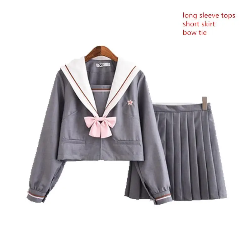 Новое поступление японский Jk наборы школьная форма для девочек розовый вышивка осень старшеклассницы женские новые матросские Костюмы униформы XXL - Цвет: long sleeve sets
