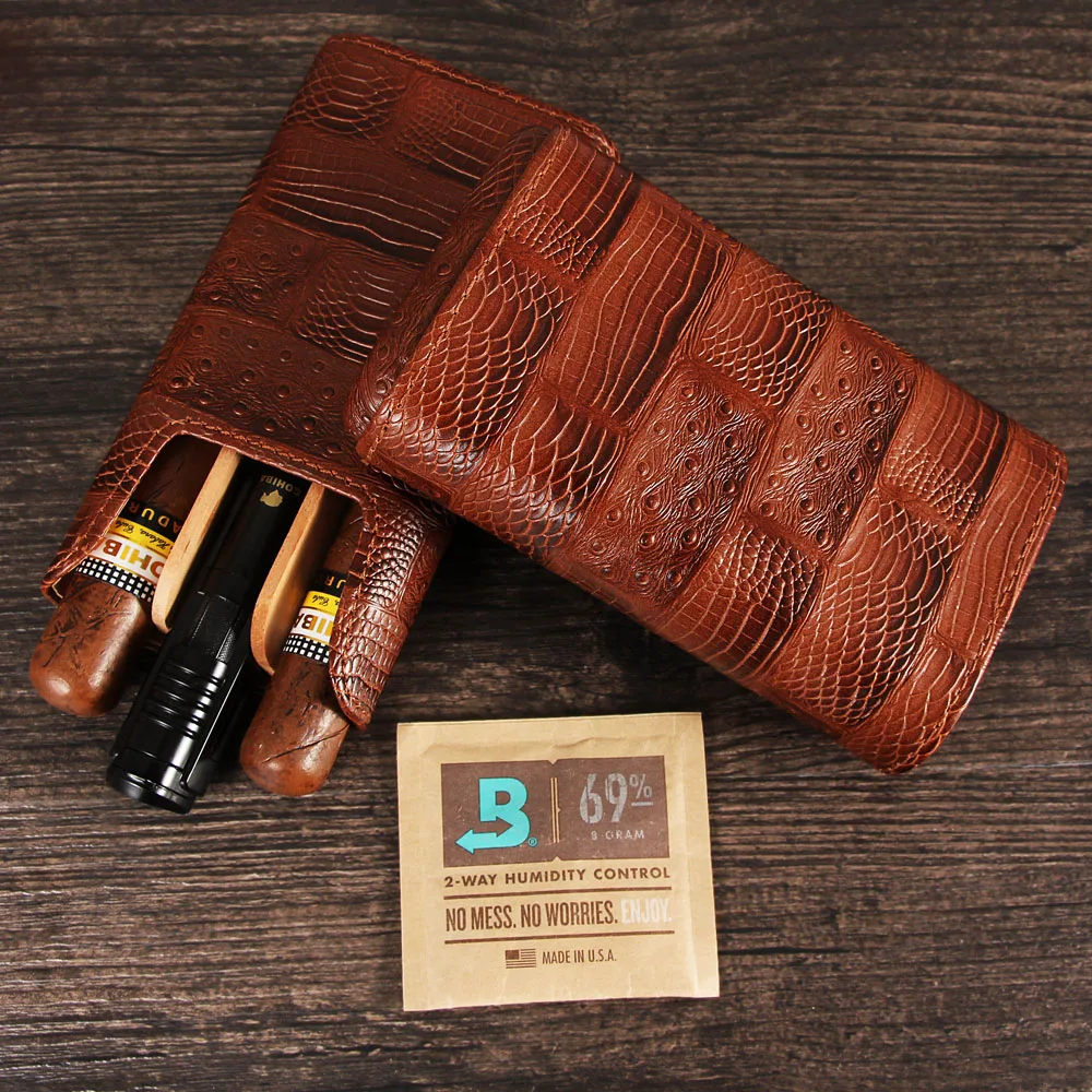 

GALINER Leather Travel Cigar Case W/ Portable 1 Torch Cigar Lighter Mini Pocket Humidifier Humidor Box Outdoor Cigar Accessories