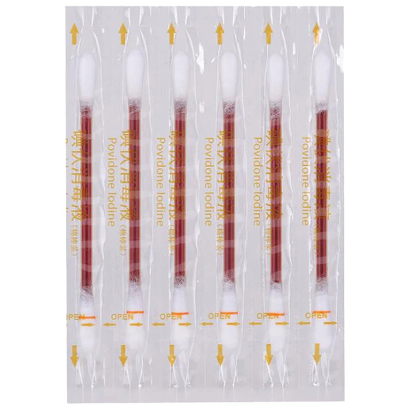 30 unids/pack yodo bastón hisopo de algodón de emergencia para cuidado de la herida y el cuidado del bebé esterilizado y desinfectado de primeros auxilios Kit de suministros