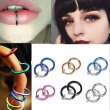 Gran venta de 2 piezas anillo de nariz falsa Goth Punk labio oreja Clip Piercing de nariz en septum falso anillo de nariz aro labio aro anillos pendientes(China)