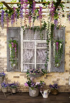 

Vinyl Flower Vine brick wall window Backdrop Photography Printed Newborn Baby Props Children wedding Photo Studio Backgrounds