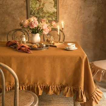 Solid Color Linen Tablecloth Home Rectangular Dining Table Cloth Retro Idyllic Style Simple Cotton Linen Tablecloth Home Decor