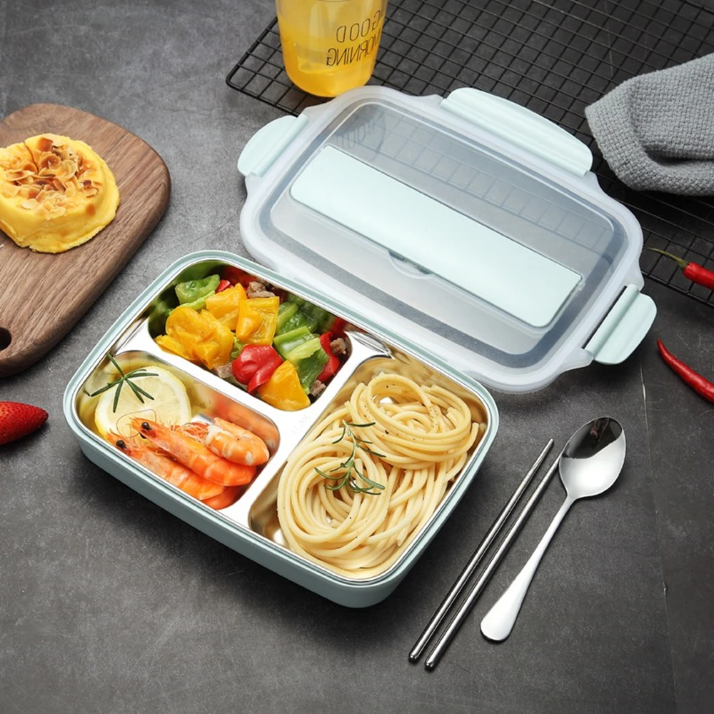 Stainless Steel 304 Lunch Box With Spoon Leak-proof Lunch Bento Boxes Dinnerware Set Adult Children Food Container (4)
