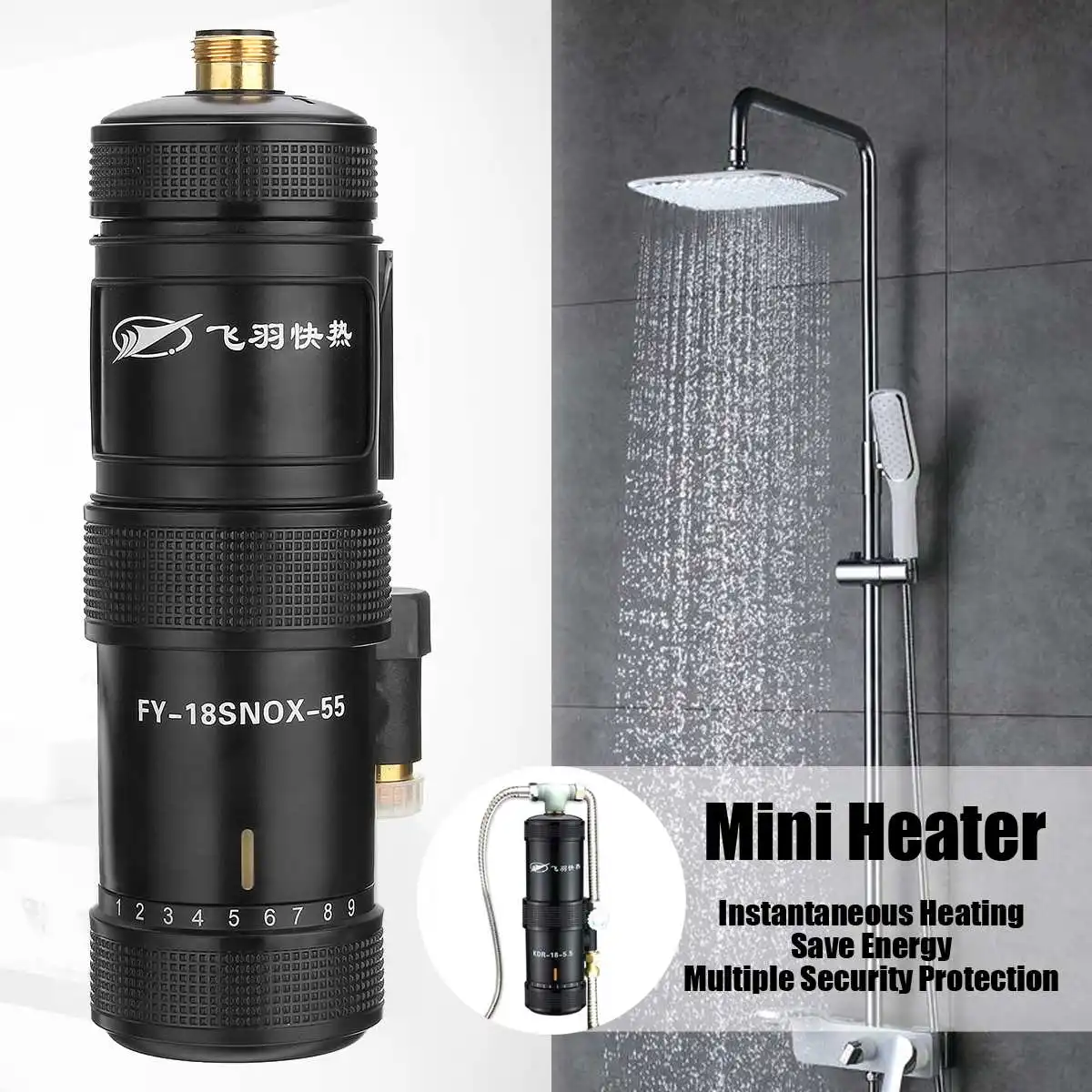 

5500W Intelligent Electric Water Heater Temperature Adjustable Electric Heater Kitchen Heater Bathroom Shower Instant Heating