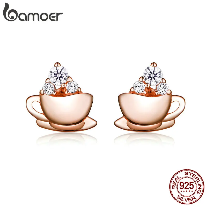 BAMOER корейские серьги серебро 925 пробы розовое золото кофейные и сахарные кубики
