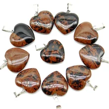 50 шт 20 мм высококачественный натуральный камень из коричнево-красного обсидиана сердце кулон для DIY для изготовления украшений ожерелья подвески