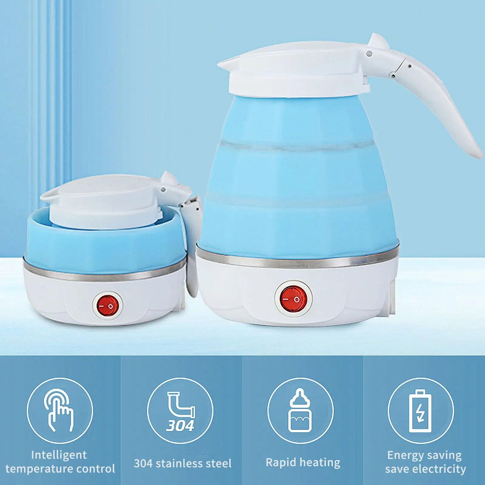 DeJivsin Faltbarer Wasserkocher 880ml - 600W Für Reise & Camping