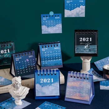 

2021 Sun Moon Star Series Mini Paper Landscape Desktop Calendar Dual Daily Scheduler Table Planner Yearly Agenda Organizer